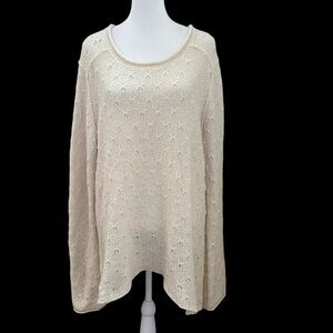 Eddie Bauer Oversize Cream Open-Knit Long Sweater. Size L.